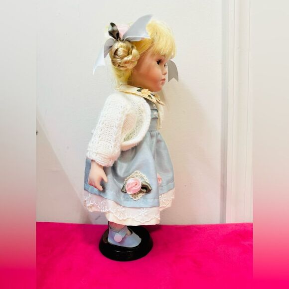 Vintage Unique Porcelain Hand painted Doll 11" in Blue Dress - Picture 9 of 11